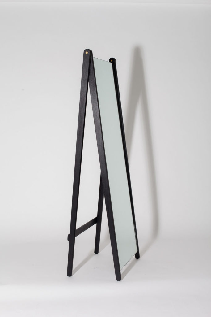 Standing full length mirror with a wood frame deisgned by Asa Pingree.