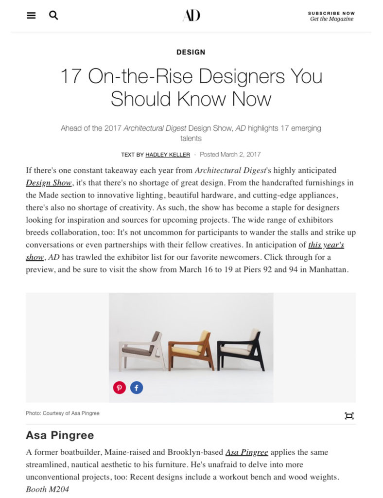 Asa Pingree Press Architectural Digest 03.17 Designers you should know